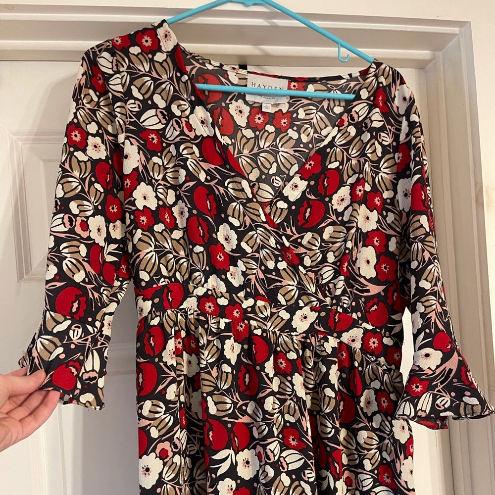 Faux wrap floral midi dress